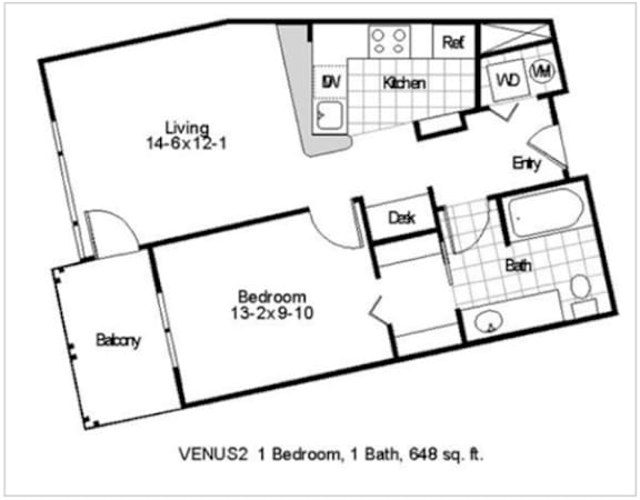 A black and white image of a floor plan for a VENUS2 apartment.