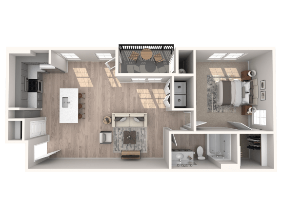 a floor plan of a 1 bedroom apartment at Inspiration Apartments, Cottonwood, Arizona