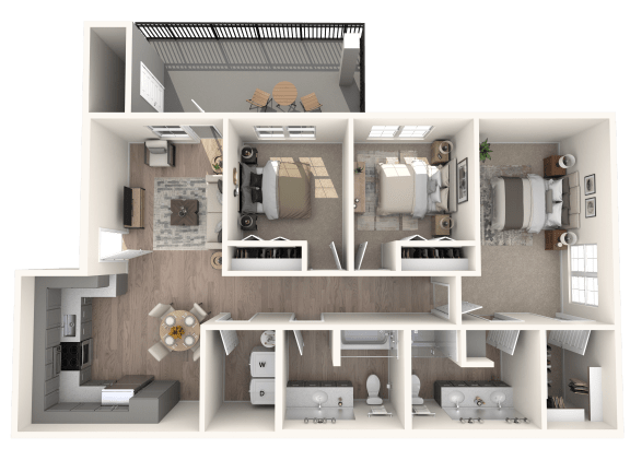 a floor plan of a 3 bedroom apartment at Inspiration Apartments, Arizona
