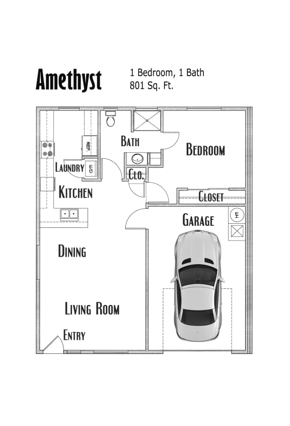 a floor plan of a house with a garage and a car in the garage