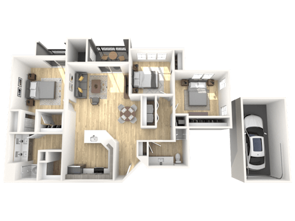 Floor Plan  C1 Three Bed Floor Plan at The Laurel Apartments, Chandler, 85286