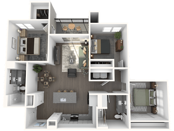 A 3D floor plan of a house showing all rooms and their layouts.