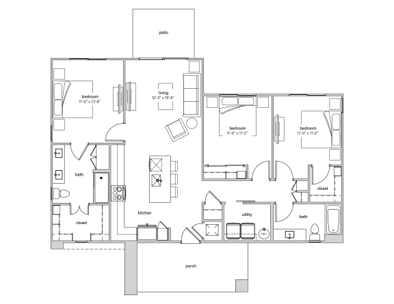 a black and white floor plan of a house at Marketside Villas at Verrado, Arizona, 85396