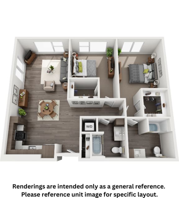 a 3d floor plan of a bedroom with a bathroom and a living room