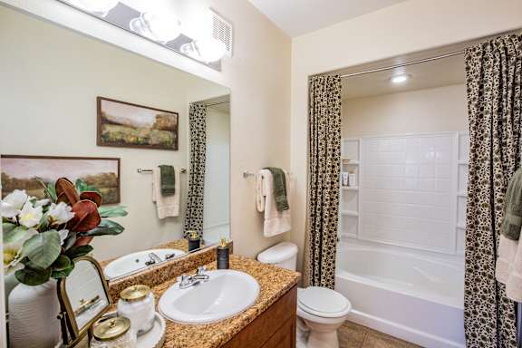 Bathroom with Granite Counters at North LV Apartment Rentals
