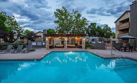 Pool Cabana Lounge at River Walk Apartments in New Mexico