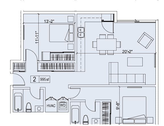 A floor plan of a kitchen with a layout of appliances and cabinets.