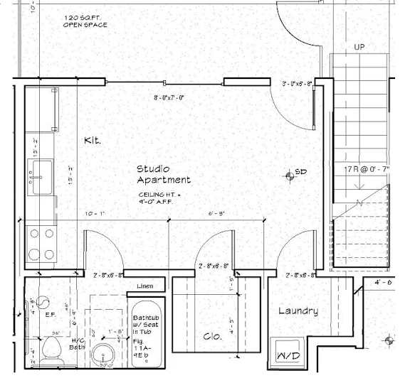 Studio 1 bathroom floorplan at Lido - 3630 Mentone Ave Apartments, Los Angeles, CA