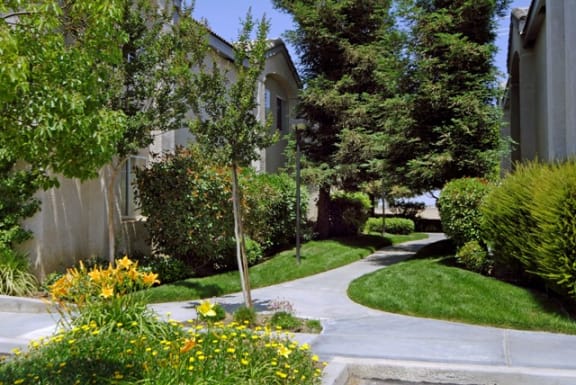 Villa Mondavi Walkway between buildings with greenery and shrubs