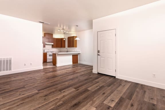 PV Two Bedroom Two Bathroom living room, dining room and kitchen with Vinyl Plank