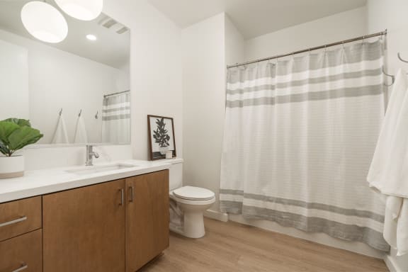 Studio Bathroom with Tub Shower at Connect, San Luis Obispo, 93401