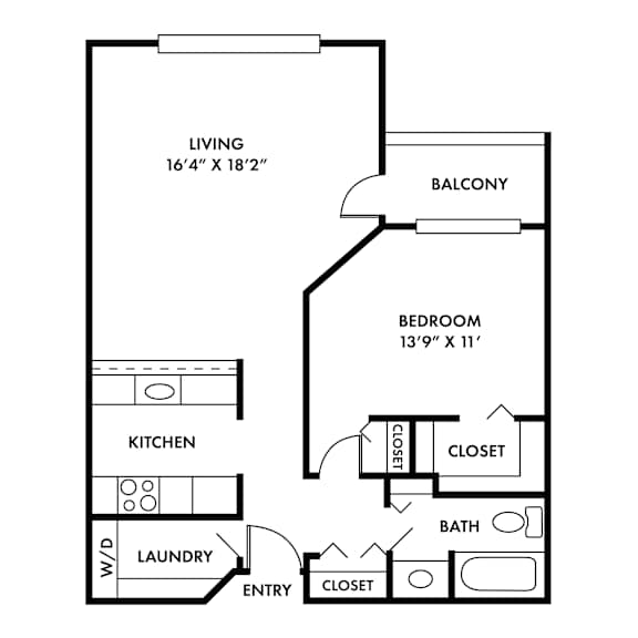 A black and white image of a floor plan for a small apartment.
