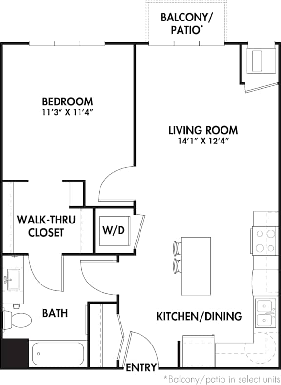 A black and white image of a floor plan for a home with a balcony/patio.