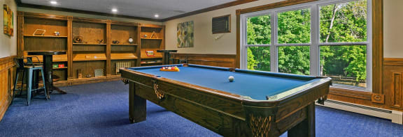 a pool table in the library