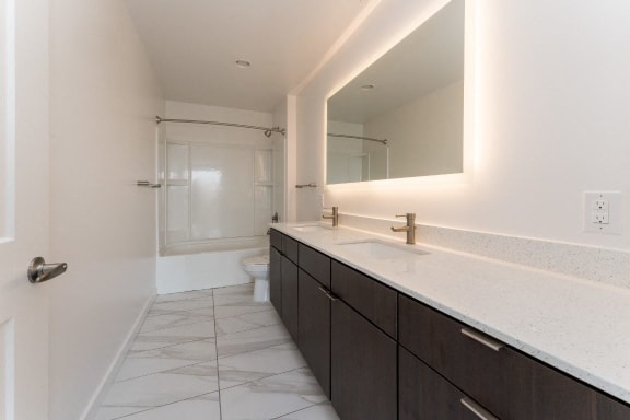 Bathroom with Large Mirror at South Falls Tower Apartments, Virginia