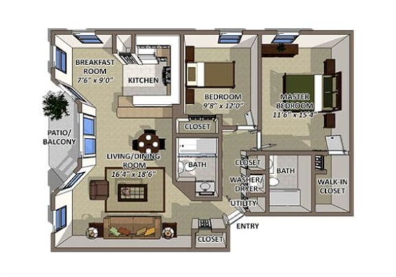 Cayman Floor Plan Cayman floor plan at The Villages of Banyan Grove Apartments in Boynton Beach FL