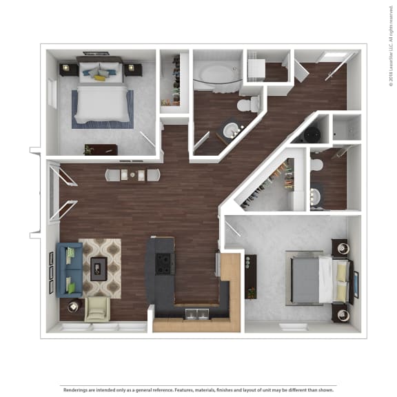 B1 with furniture Floor Plan at 45 Madison Apartments, Kansas City, 64111