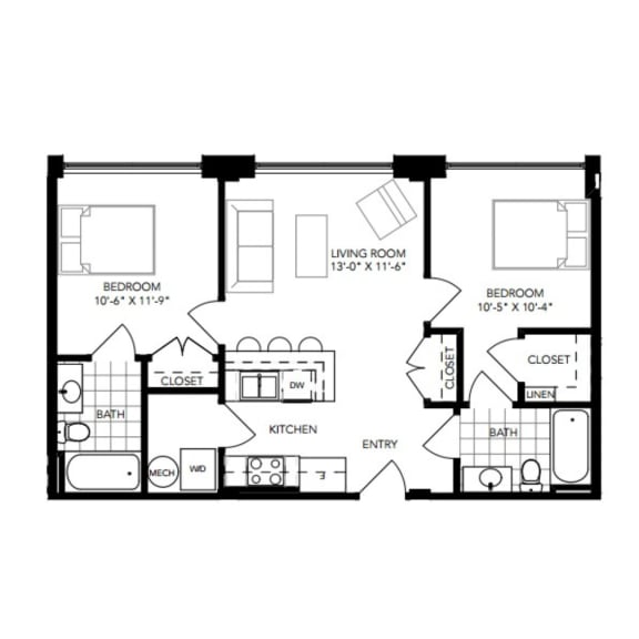 B1 Floor Plan at The Locks Apartments, Richmond, Virginia