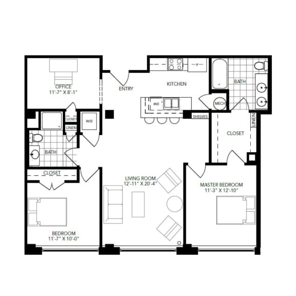 B3 Floor Plan at The Locks Apartments, Richmond, Virginia