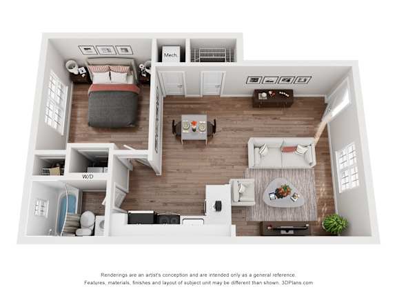 Chambre 1 bedroom 1 bathroom Floor Plan at The Courtyards of Chanticleer Apartments, Virginia Beach 23451