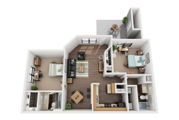 The Carolina 2 Beds 2 Baths Floor Plan at Chapel View Apartments in Chapel Hill, NC
