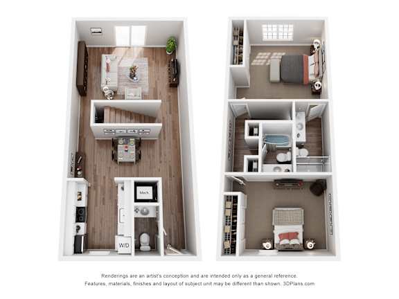 Chateau 2 bedroom 1 bathroom  Floor Plan at The Courtyards of Chanticleer Apartments, Virginia