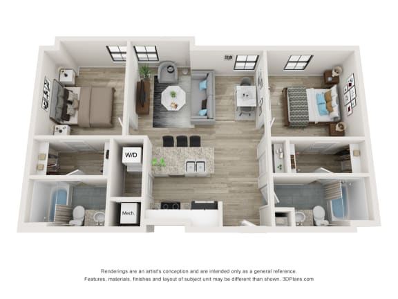 Floor plan of The Hanover 2 bedroom apartment  at Circ Apartments, Richmond, VA