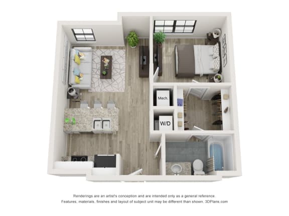 1 Bedroom 1 Bathroom Floor Plan at Circ Apartments, Richmond