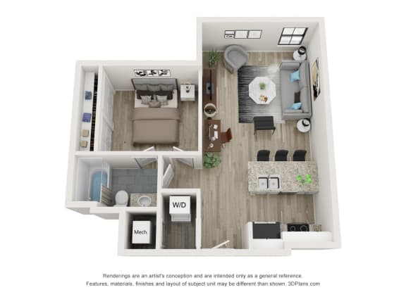 1 Bedroom Floor Plan at Circ Apartments, Virginia