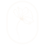 A white poppy flower is in a white circle with a red line at the bottom.