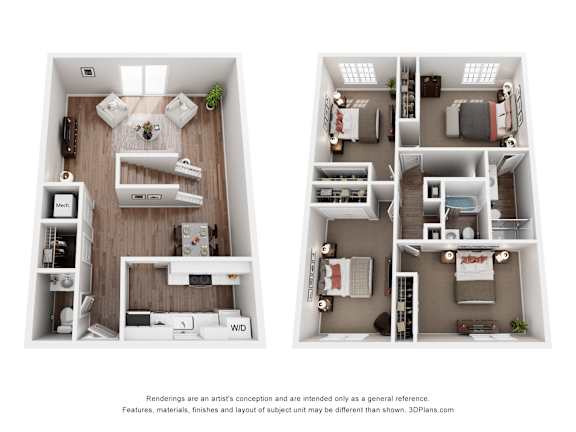 Provence 3 bedroom 2 bathroom Floor Plan at The Courtyards of Chanticleer Apartments, Virginia Beach, VA