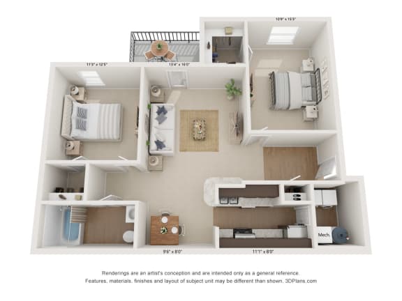 Oak Floor Plan at River Oak Apartments, Louisville, KY, 40206