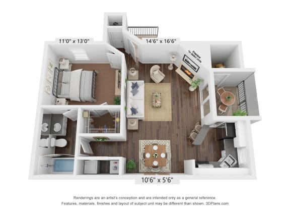 1 bedroom 1 bathroom floor plan Bat Sawgrass Apartments, Orlando, 32812