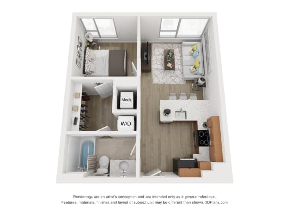The Atlantic - one bedroom floor plan  at South Falls Tower, Virginia