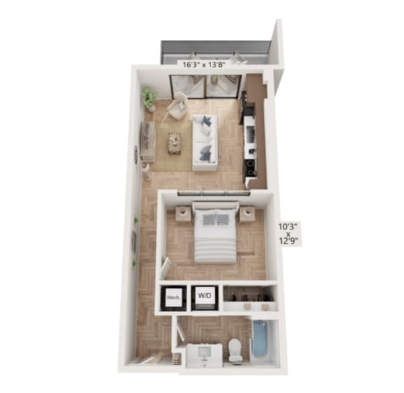 The Canal 1 Bed 1 Bath Floor Plan
