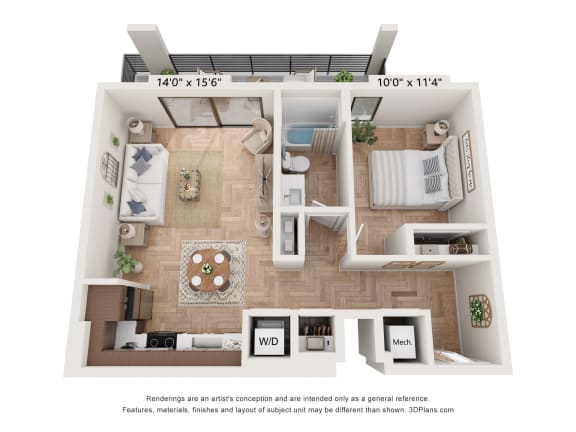 The Decatur 1 Bedroom 1 Bathroom Floor Plan