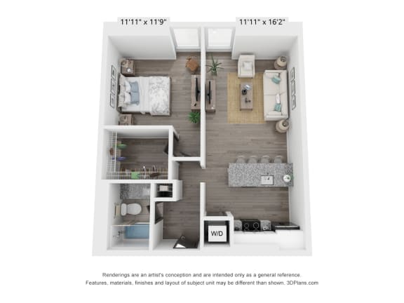 A1 Floor Plan at The James On Merrimac Apartments, PRG Real Estate, Williamsburg, 23185