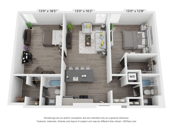 B1 Floor Plan at The James On Merrimac Apartments, PRG Real Estate, Williamsburg, 23185