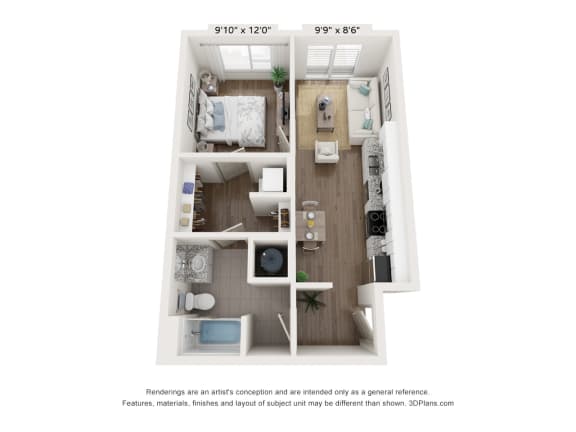 The Anchor 1 Bed 1 Bath Floor Plan at The Point Apartments on 38th, Norfolk