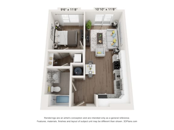 The Clove 1 Bed 1 Bath Floor Plan at The Point Apartments on 38th, Virginia, 23508