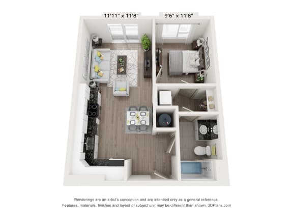 1 Bedroom 1 Bathroom Floor Plan at The Point Apartments on 38th, Norfolk, 23508