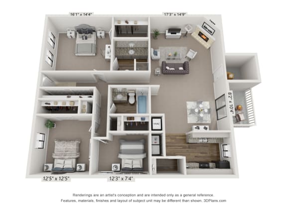 Cascade Floor Plan at The Reserve At Barry Apartments, Kansas City, MO