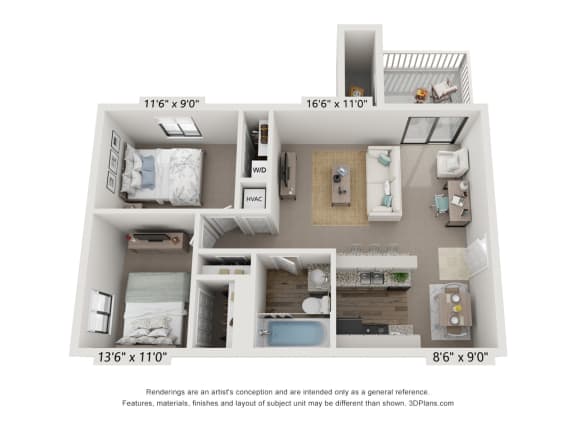 Creekbend Floor Plan at The Reserve At Barry Apartments, Kansas City, 64154