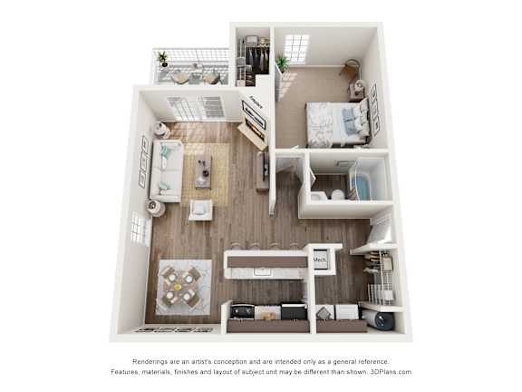 1 bed 1 bath Aspen Floor Plan at The Timbers Apartments, Virginia, 23235