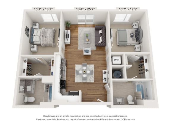 B1 Floor Plan at The Waterford At Rocketts Landing Apartments, PRG Real Estate, Richmond, Virginia