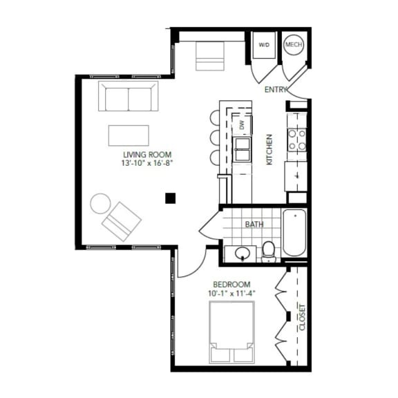 A2 Floor Plan  at The Locks Apartments, Richmond, Virginia