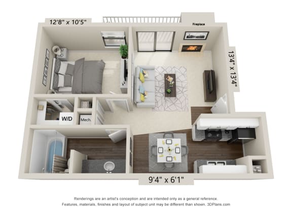 The Hampton Floor Plan at Woodcreek Apartments, Cary, 27511