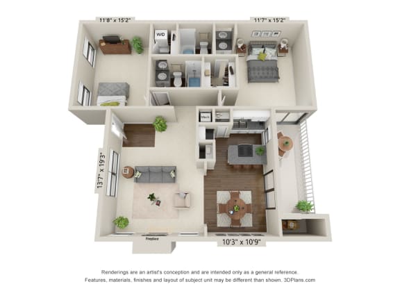 The Somerville Floor Plan at Woodcreek Apartments, Cary, NC