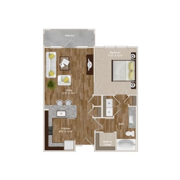 1 Bedroom and 1 Bathroom with a single large balcony at Park at Rialto Apartments, Texas, 78257