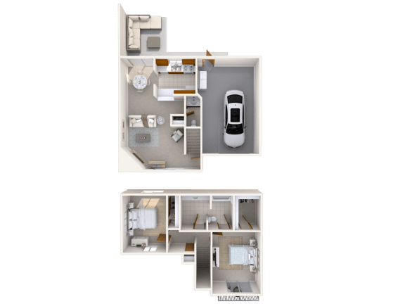 two story townhome with patio